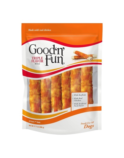 Good 'N' Fun Triple Flavor Rolls Pork/Beef/Chicken 7 In-6 Pack
