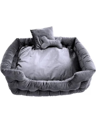 Goo-Eez Luxury Velour Pet Bed w/  Accessories Charcoal 28in.