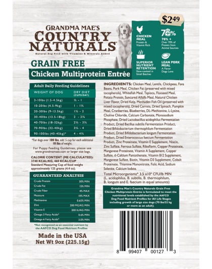 Grandma Mae's Country Naturals Premium All Natural Grain Free Dry Dog Food High-Protein Chicken 18ea/14 oz