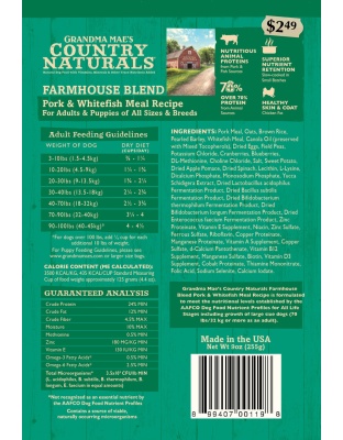 Grandma Mae's Country Naturals Premium All Natural Dry Dog Food Pork 18ea/14 oz