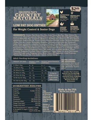 Grandma Mae's Country Naturals Premium All Natural Light/Senior Dry Dog Food Chicken 18ea/14 oz