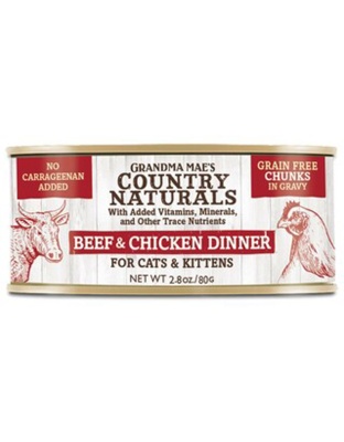 Grandma Mae's Country Naturals Grain Free Chunks in Gravy Wet Cat & Kitten Food Beef & Chicken 24ea/2.8 oz, 24 pk