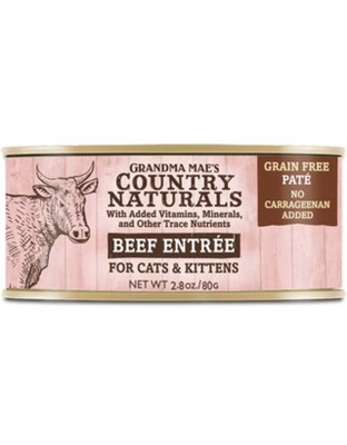 Grandma Mae's Country Naturals Grain Free Pate Wet Cat & Kitten Food Beef 24ea/2.8 oz, 24 pk