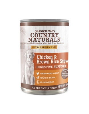 Grandma Mae's Country Naturals Digestive Support Wet Dog Food Chicken & Brown Rice Stew, 13oz. (Case of 12)