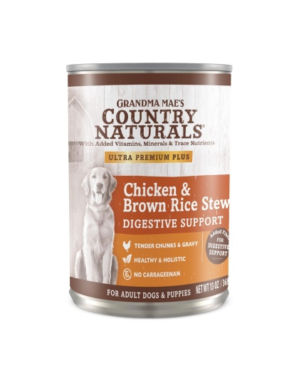 Grandma Mae's Country Naturals Digestive Support Wet Dog Food Chicken & Brown Rice Stew, 13oz. (Case of 12)