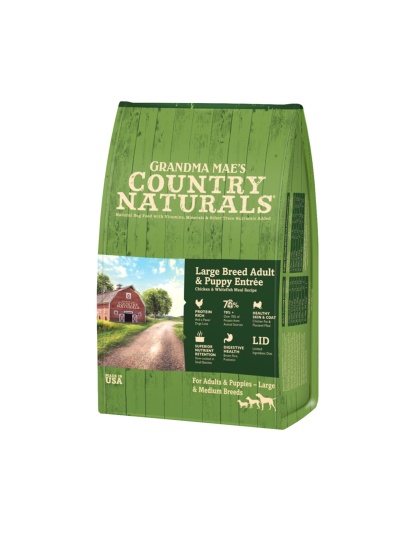 Grandma Mae's Country Naturals Large Breed Adult & Puppy EntrÃ©e Dry Dog Food Chicken & Rice 18ea/14 oz