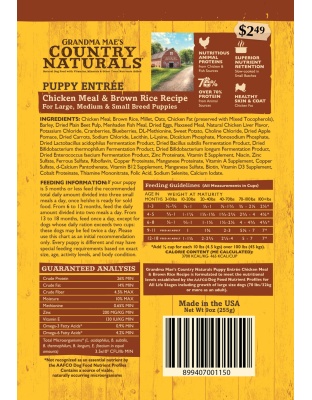 Grandma Mae's Country Naturals Premium All Natural Puppy Dry Dog Food Chicken 18ea/9 oz