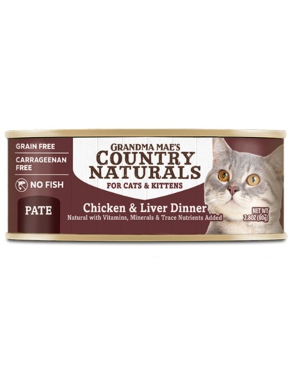 Grandma Mae's Country Naturals Pate Dinner Canned Cat Food Chicken & Liver 24ea/2.8 oz