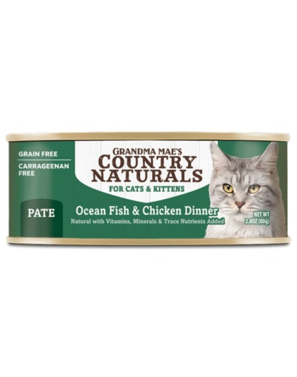 Grandma Mae's Country Naturals Pate Dinner Canned Cat Food Ocean Fish & Chicken 24ea/2.8 oz