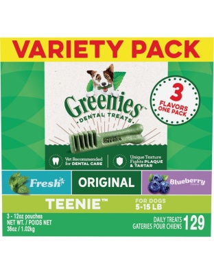 Greenies 3-Flavor Variety Pack Dog Dental Treat Teenie 1ea/36 oz, 129 ct