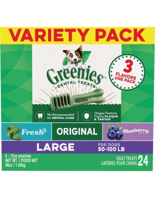 Greenies 3-Flavor Variety Pack Dog Dental Treat Large 1ea/36 oz, 24 ct