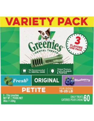 Greenies 3-Flavor Variety Pack Dog Dental Treat Petite 1ea/36 oz, 60 ct