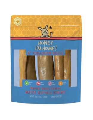 Honey I'm Home Dog Buffalo Collagen Rolls 6 Inch 3 Pack