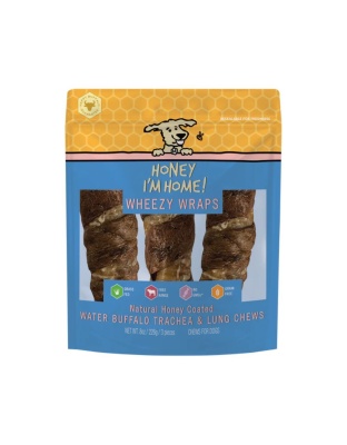 Honey I'm Home Dog Buffalo Trachea Wrapped In Lung 6 Inch 4 Pack