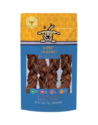 Honey Im Home Dog Natural Honey Coated Buffalo Treats Braided Gullet 3.53oz.