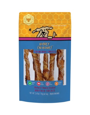 Honey Im Home Dog Natural Honey Coated Buffalo Treats Tremenda Twists 2.47oz.