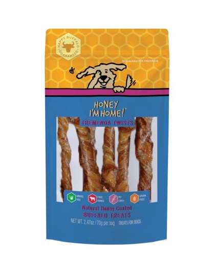Honey Im Home Dog Natural Honey Coated Buffalo Treats Tremenda Twists 2.47oz.