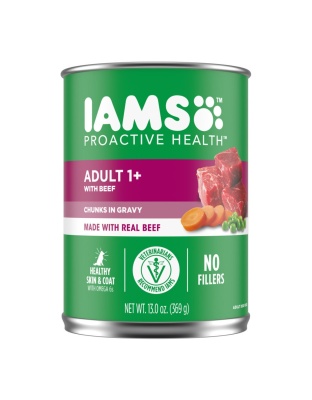 IAMS Proactive Health Chunks Adult Wet Dog Food Beef, Rice, Carrots & Green Beans in Gravy 12ea/12.3 oz