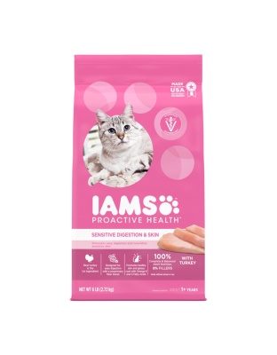 IAMS Proactive Health Sensitive Digestion & Skin Adult Dry Cat Food Turkey 1ea/6 lb