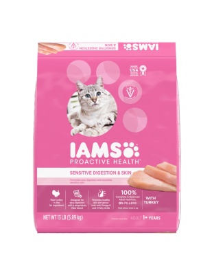 IAMS Proactive Health Sensitive Digestion & Skin Adult Dry Cat Food Turkey 1ea/13 lb