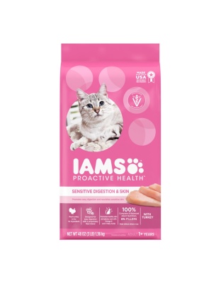 IAMS Proactive Health Sensitive Digestion & Skin Adult Dry Cat Food Turkey 1ea/3 lb