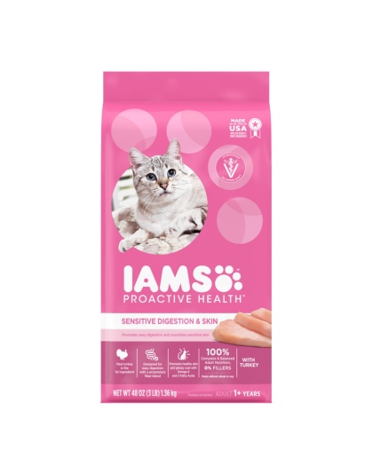 IAMS Proactive Health Sensitive Digestion & Skin Adult Dry Cat Food Turkey 1ea/3 lb