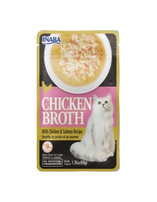 Inaba Chicken Broth Side Dish For Cats Chicken/Salmon 1.76oz. (Case of 8)