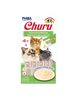 Inaba Churu Puree Cat Treats Chicken/Scallop .5oz.-4 Pk (Case of 6)