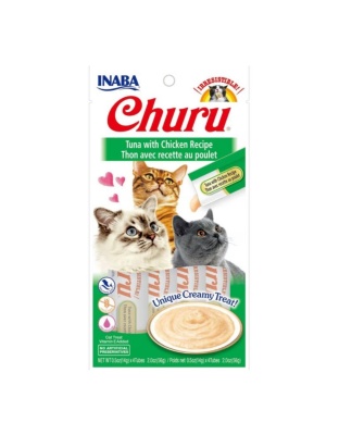 Inaba Churu Puree Cat Treats Tuna/Chicken .5oz.-4 Pk (Case of 6)