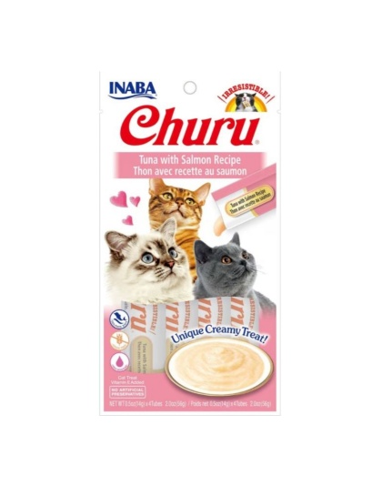 Inaba Churu Puree Cat Treats Tuna/Salmon .5oz.-4 Pk (Case of 6)