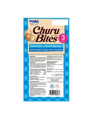 Inaba Churu Bites Cat Treats Tuna/Scallop .35oz.-3 Pk (Case of 6)