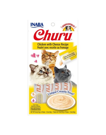 Inaba Churu Puree Cat Treats Chicken/Cheese .5oz.-4 Pk (Case of 6)