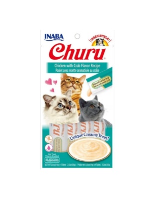 Inaba Churu Puree Cat Treats Chicken/Crab .5oz.-4 Pk (Case of 6)
