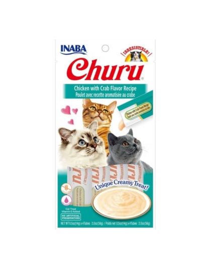 Inaba Churu Puree Cat Treats Chicken/Crab .5oz.-4 Pk (Case of 6)