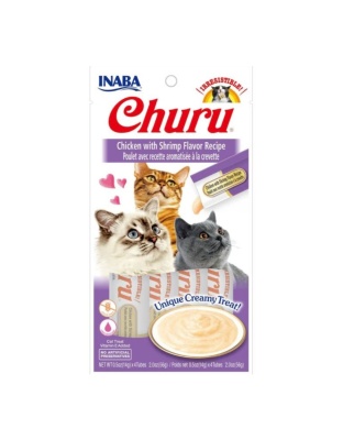 Inaba Churu Puree Cat Treats Chicken/Shrimp .5oz.-4 Pk (Case of 6)