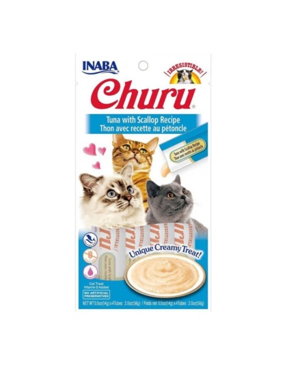 Inaba Churu Puree Cat Treats Tuna/Scallop .5oz.-4 Pk (Case of 6)
