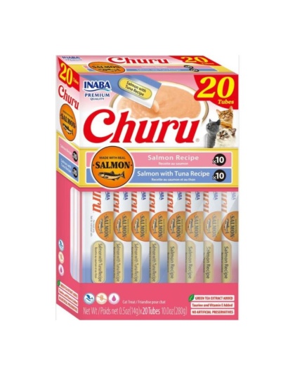 Inaba Churu Puree Cat Treats Variety Box Salmon/Tuna .5oz.-20 Pk
