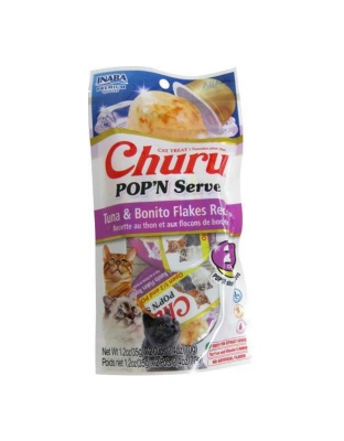 Inaba Churu Pop'N Serve Cat Treat Tuna & Bonito Flakes 2.46oz. (Case of 4)