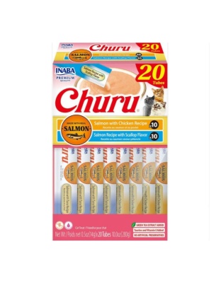 Inaba Churu Puree Cat Treats Variety Box Salmon/Chiken/Sclp .5oz.-20 Pk