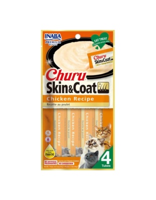 Inaba Churu Puree Skin & Coat Cat Treats Chicken .5oz.-4 Pk (Case of 6)