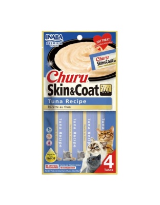 Inaba Churu Puree Skin & Coat Cat Treats Tuna  .5oz.-4 Pk (Case of 6)