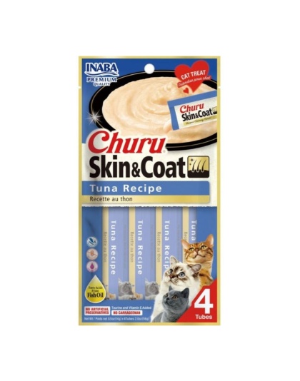 Inaba Churu Puree Skin & Coat Cat Treats Tuna  .5oz.-4 Pk (Case of 6)