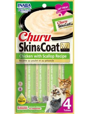 Inaba Cat Churu Puree Skin and Coat Chicken Scallop 2oz. (6 Count)