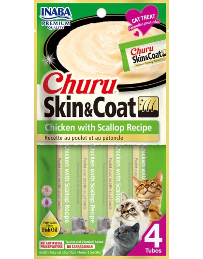 Inaba Cat Churu Puree Skin and Coat Chicken Scallop 2oz. (6 Count)
