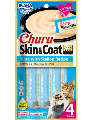 Inaba Cat Churu Puree Skin and Coat Tuna Scallop 2Oz-6Ct
