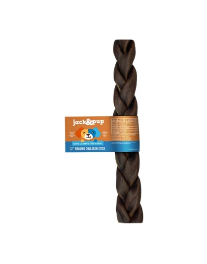 Jack & Pup Dog 12" Collagen Braided Stick 20 Count Display Box
