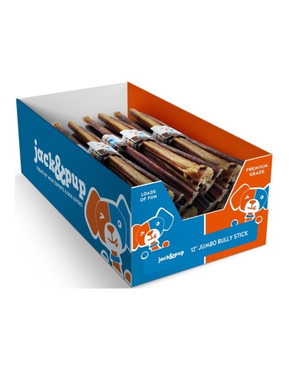 Jack & Pup Dog 12" Jumbo Bully Stick 20 Count Display Box