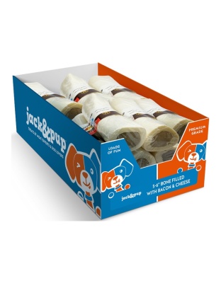 Jack & Pup Dog 5-6" Filled Bone Cheese Bacon 12 Count Display Box