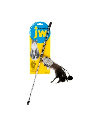 JW Pet Cataction Feather Ball Wand Cat Toy Black, White 1ea/One Size