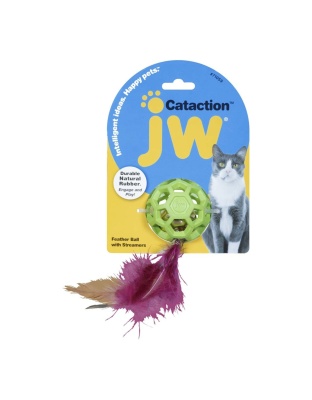 JW Pet Cataction Feather Ball with Bell Cat Toy Green 1ea/One Size